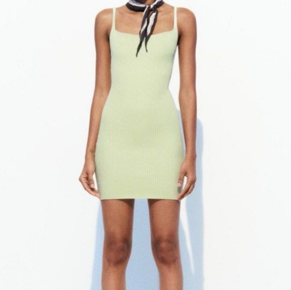 Zara Light Green Ribbed Mini Dress